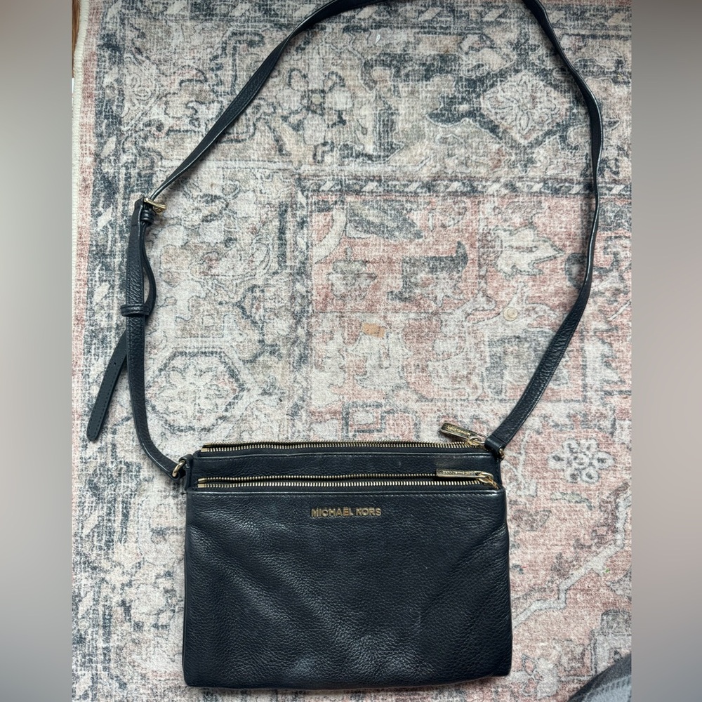 Michael Kors Bedford Gold Zip Leather Crossbody Bag